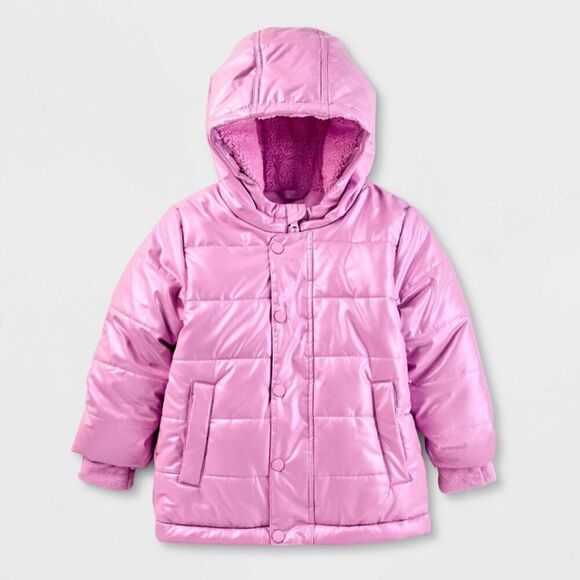 Cat & Jack - Baby Girls' Heavyweight Shiny Puffer Jacket - Cat  Lavender - Picture 1 of 3